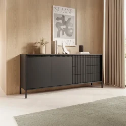 Madia 187x82h cm 2 ante 3 cassetti nero opaco cannettato Ciar
