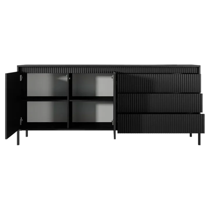 Madia 187x82h cm 2 ante 3 cassetti nero opaco cannettato Ciar
