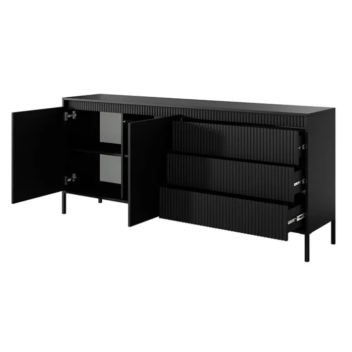 Madia 187x82h cm 2 ante 3 cassetti nero opaco cannettato Ciar