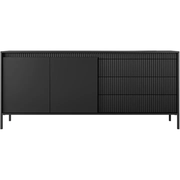 Madia 187x82h cm 2 ante 3 cassetti nero opaco cannettato Ciar