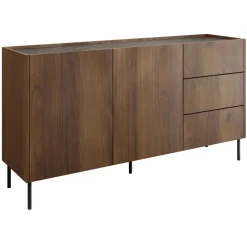 Madia 160x78h cm 2 ante 3 cassetti piano effetto marmo nero noce Caliva