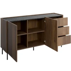 Madia 160x78h cm 2 ante 3 cassetti piano effetto marmo nero noce Caliva