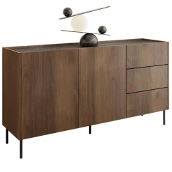 Madia 160x78h cm 2 ante 3 cassetti piano effetto marmo nero noce Caliva