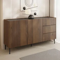Madia 160x78h cm 2 ante 3 cassetti piano effetto marmo nero noce Caliva