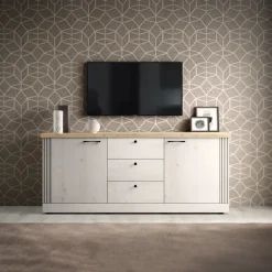 Madia 211x88h cm 2 ante 3 cassetti rovere bianco frassinato Doria