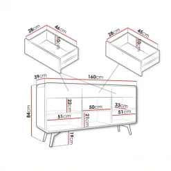 Madia 160x84h cm 3 ante 3 cassetti rovere scuro Walden