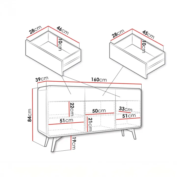 Madia 160x84h cm 3 ante 3 cassetti rovere scuro Walden