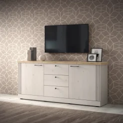Madia 211x88h cm 2 ante 3 cassetti rovere bianco frassinato Armonia