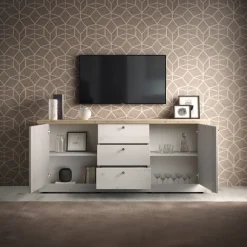 Madia 211x88h cm 2 ante 3 cassetti rovere bianco frassinato Armonia
