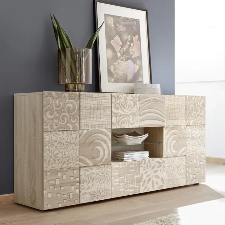 Madia 181x84h cm 2 ante 2 cassetti rovere samoa con serigrafia Paradise