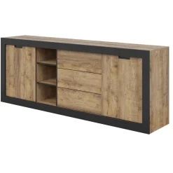 Madia 220x 85h cm 2 ante 3 cassetti rovere rustico nero Ilyssa