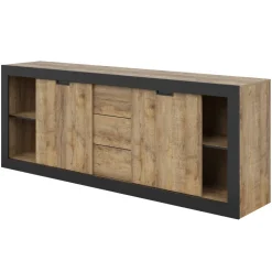 Madia 220x 85h cm 2 ante 3 cassetti rovere rustico nero Ilyssa