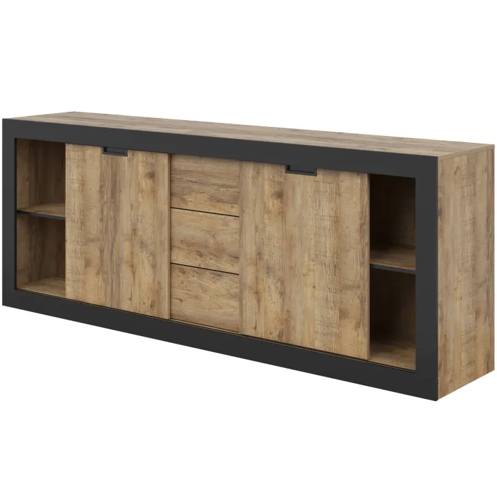 Madia 220x 85h cm 2 ante 3 cassetti rovere rustico nero Ilyssa