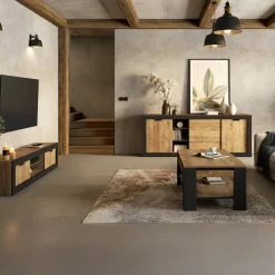 Madia 220x 85h cm 2 ante 3 cassetti rovere rustico nero Ilyssa