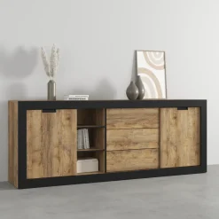 Madia 220x 85h cm 2 ante 3 cassetti rovere rustico nero Ilyssa
