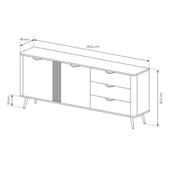 Madia 195x81h cm 2 ante 3 cassetti soggiorno wengè nero Vesper