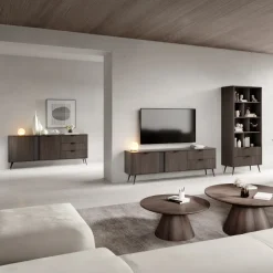Madia 195x81h cm 2 ante 3 cassetti soggiorno wengè nero Vesper
