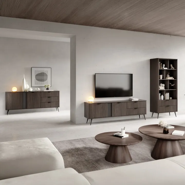 Madia 195x81h cm 2 ante 3 cassetti soggiorno wengè nero Vesper