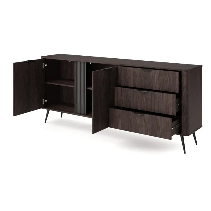 Madia 195x81h cm 2 ante 3 cassetti soggiorno wengè nero Vesper