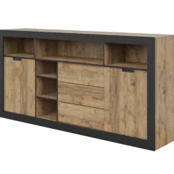 Madia 220x110 h cm 2 ante 3 cassetti 6 vani a giorno rovere rustico nero Ilyssa
