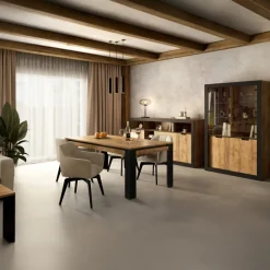 Madia 220x110 h cm 2 ante 3 cassetti 6 vani a giorno rovere rustico nero Ilyssa