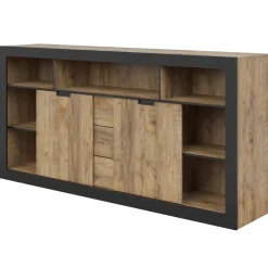 Madia 220x110 h cm 2 ante 3 cassetti 6 vani a giorno rovere rustico nero Ilyssa