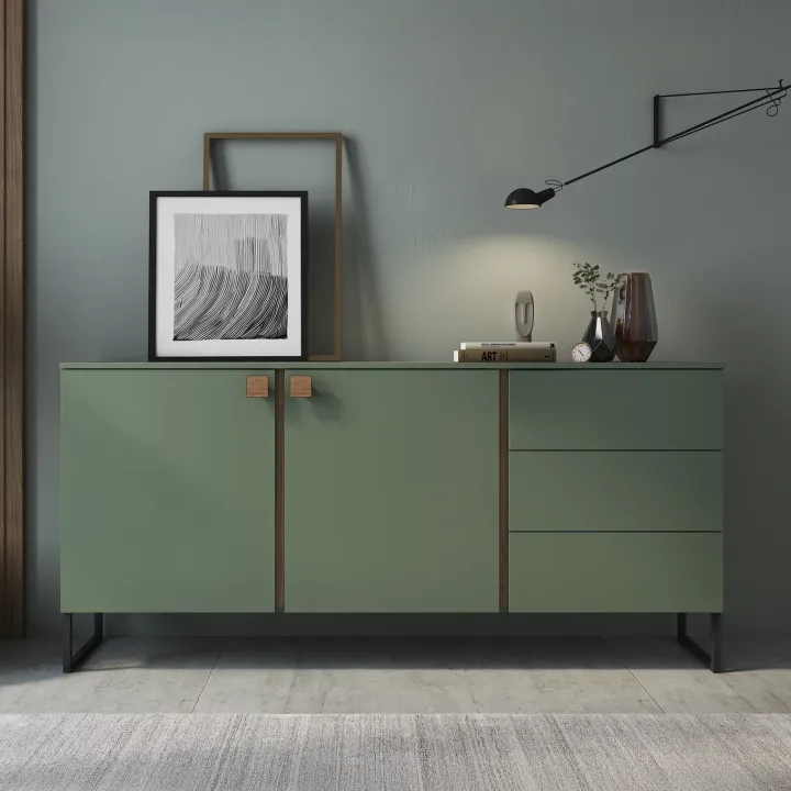 Madia 184x87h cm 2 ante 3 cassetti verde salvia scuro rovere Selvia