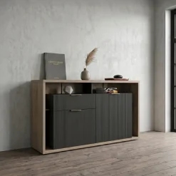 Madia 138x91h cm 2 ante 1 cassetto cannettato rovere nero Savona