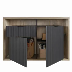 Madia 138x91h cm 2 ante 1 cassetto cannettato rovere nero Savona