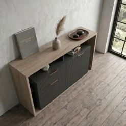 Madia 138x91h cm 2 ante 1 cassetto cannettato rovere nero Savona
