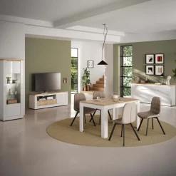 Madia 207x88h cm 4 ante 1 cassetto con led bianco lucido rovere chiaro Istria