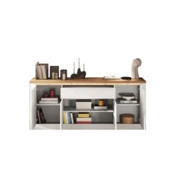 Madia 207x88h cm 4 ante 1 cassetto con led bianco lucido rovere chiaro Istria