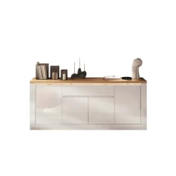 Madia 207x88h cm 4 ante 1 cassetto con led bianco lucido rovere chiaro Istria
