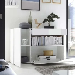 Madia 130x82h cm 2 ante 1 cassetto moderna bianco lucido Steppi