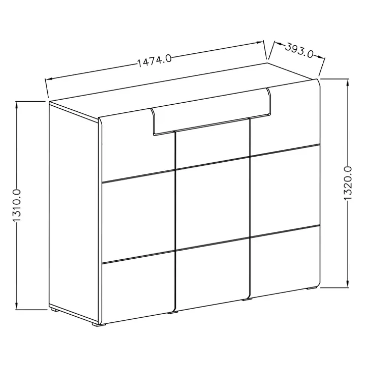 Madia 147x132h cm 3 ante 1 cassetto soggiorno bianco lucido rovere Tahiti