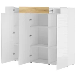 Madia 147x132h cm 3 ante 1 cassetto soggiorno bianco lucido rovere Tahiti