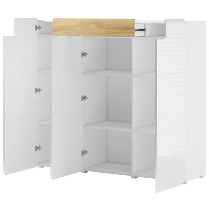 Madia 147x132h cm 3 ante 1 cassetto soggiorno bianco lucido rovere Tahiti