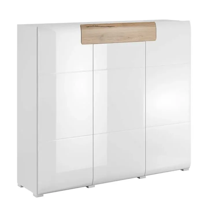 Madia 147x132h cm 3 ante 1 cassetto soggiorno bianco lucido rovere Tahiti