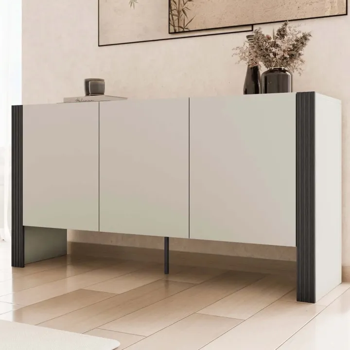 Madia 151x79h cm 3 ante con design scanalato beige cashmere nero Medellín