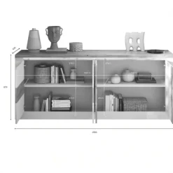 Madia 207x88h cm 4 ante con led bianco lucido rovere chiaro Istria