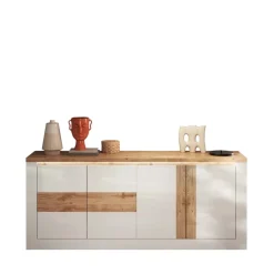 Madia 207x88h cm 4 ante con led bianco lucido rovere chiaro Istria