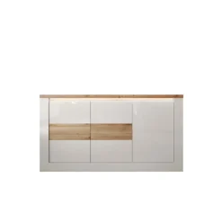 Madia 160x84h cm 3 ante con led bianco lucido rovere chiaro Istria