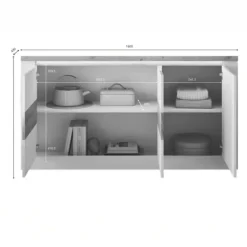 Madia 160x84h cm 3 ante con led bianco lucido rovere chiaro Istria