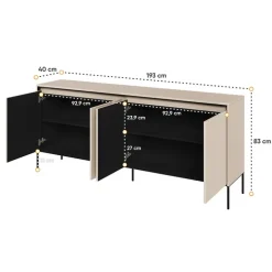 Madia 193x83h cm 4 ante con led cannettato beige nero Camelia