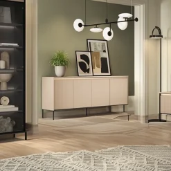 Madia 193x83h cm 4 ante con led cannettato beige nero Camelia