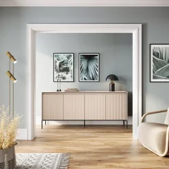 Madia 193x83h cm 4 ante con led cannettato beige nero Camelia