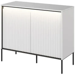 Madia 98x83h cm 2 ante con led cannettato bianco opaco nero Camelia