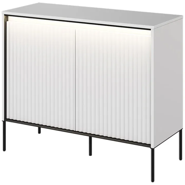 Madia 98x83h cm 2 ante con led cannettato bianco opaco nero Camelia