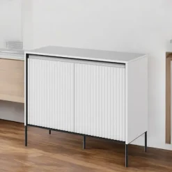 Madia 98x83h cm 2 ante con led cannettato bianco opaco nero Camelia