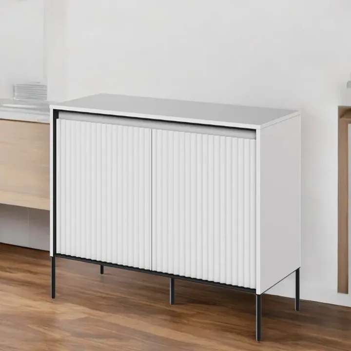Madia 98x83h cm 2 ante con led cannettato bianco opaco nero Camelia